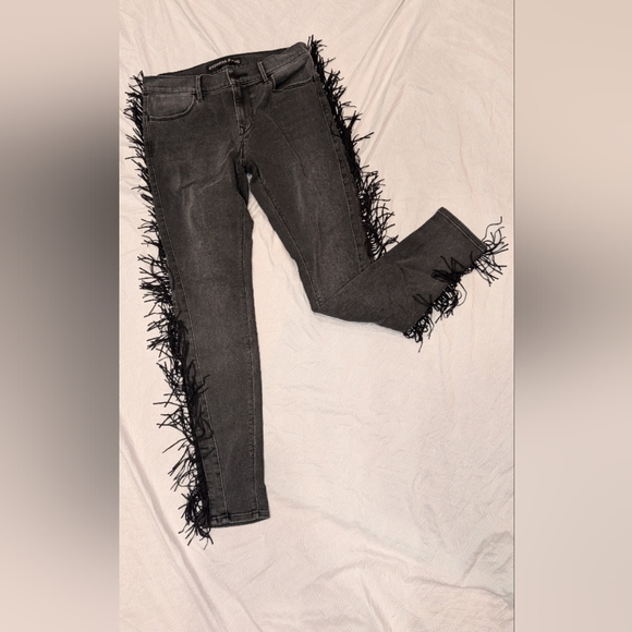 Express Black Fringe Jeans - Picture 1 of 3